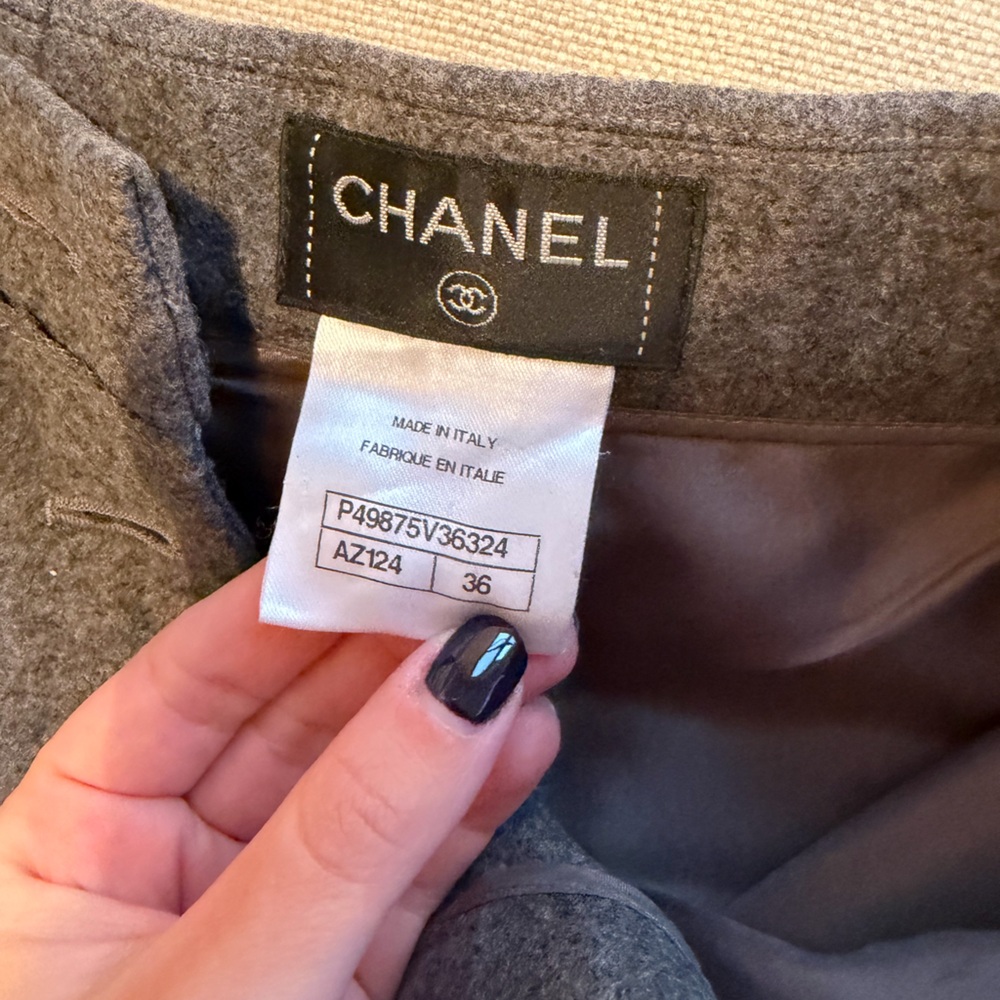 Chanel Charcoal Wool Wide Leg Pants
